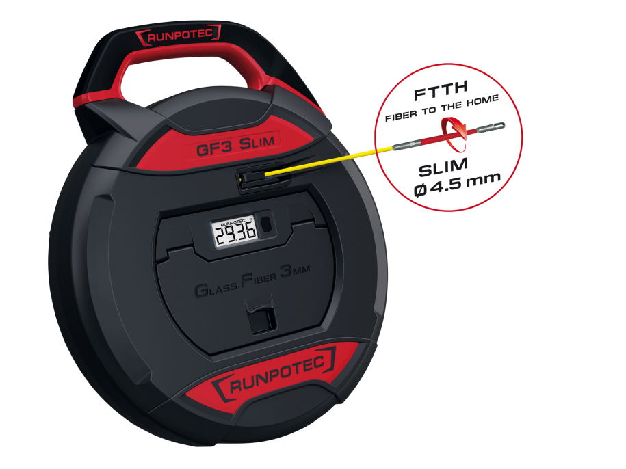 RUNPOTEC 10208 GF3 Slim Protahovací pero ze skelného vlákna Ø 3mm, délka 30m, s digitálním počitadlem metrů RUNPOTEC 10208 GF3 Slim Protahovací pero ze skelného vlákna Ø 3mm, délka 30m, s digitálním počitadlem metrů